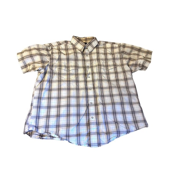 Wrangler Other - Wrangler Wrancher Pearl Snap Shirt Mens XL Brown/White Plaid Short Sleeve